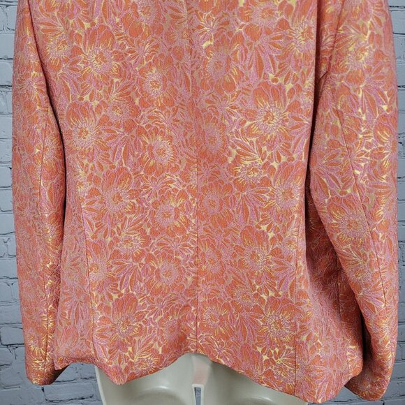 ECI New York Orange Floral 100% Silk Lined Rhinestone Snap Notch Jacket Size 14 - Picture 13 of 16